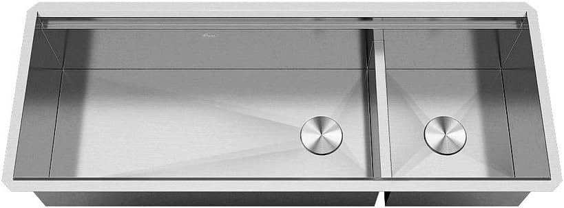 KINGSMAN ALL-IN-ONE Workstation 48 in. 16-Gauge Undermount Double Bowl Stainless Steel Kitchen Sink w/Build-in Ledge and Accessories (Brushed Stainless Steel)
