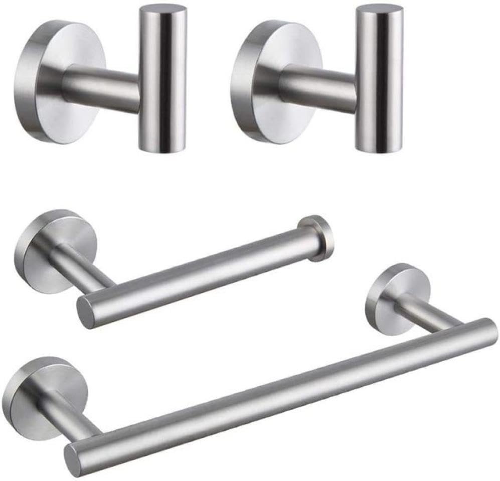 Stainless Steel Bathroom Hardware Set Robe Hook Towel Rail Bar Rack Bar Shelf Toilet Paper Holder Bathroom Accessories Sets,4pcs A Set Sliver,1