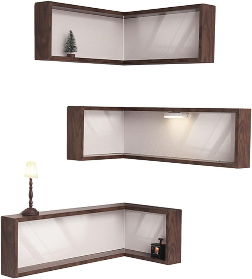 Wall Mounted Corner Shelf - Floating Shelves Save Space with Light Corner Display Shelf Stand Dustproof Storage, Heavy Duty Floating Shelves with LED Lights