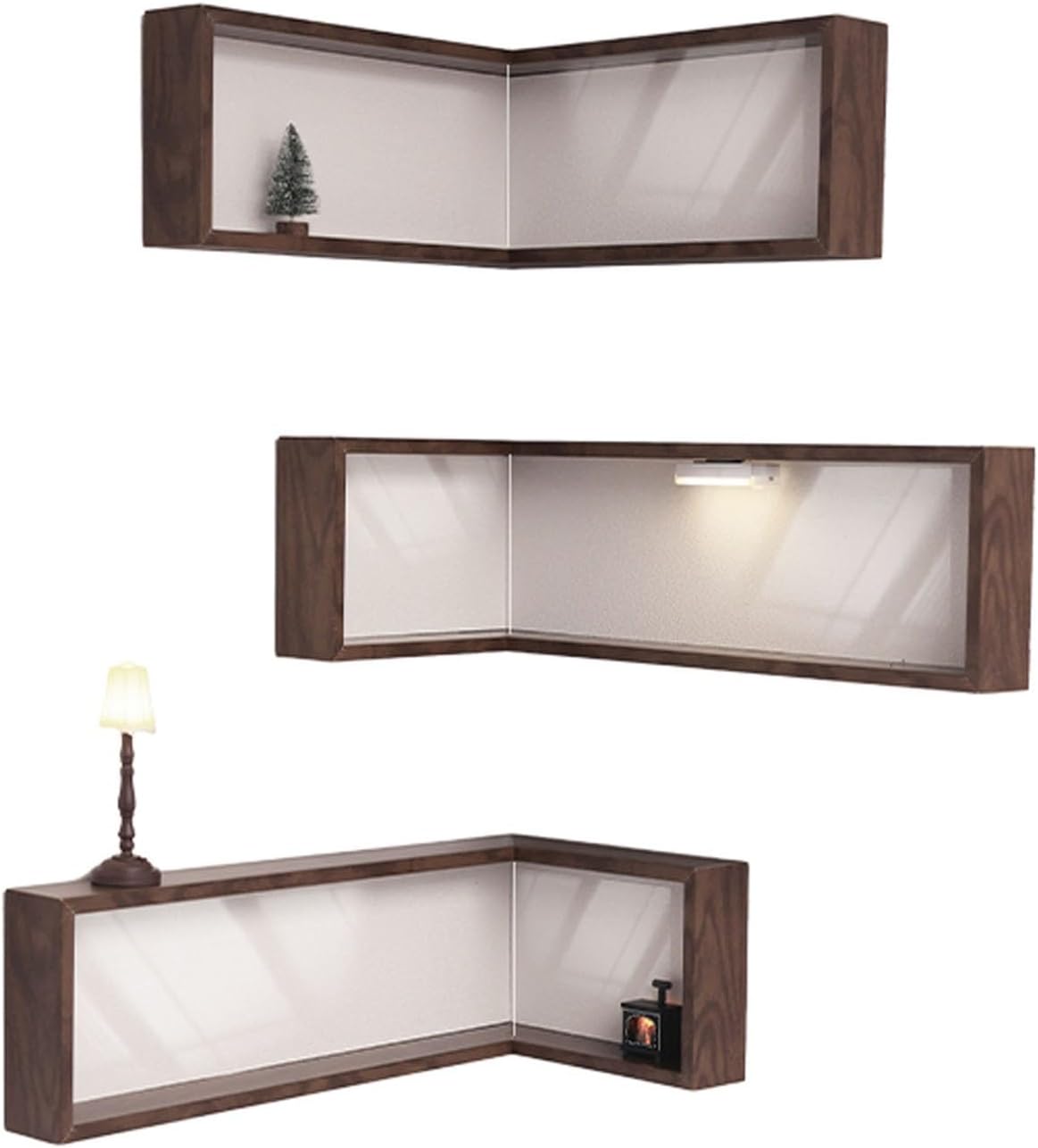 Wall Mounted Corner Shelf - Floating Shelves Save Space with Light Corner Display Shelf Stand Dustproof Storage, Heavy Duty Floating Shelves with LED Lights