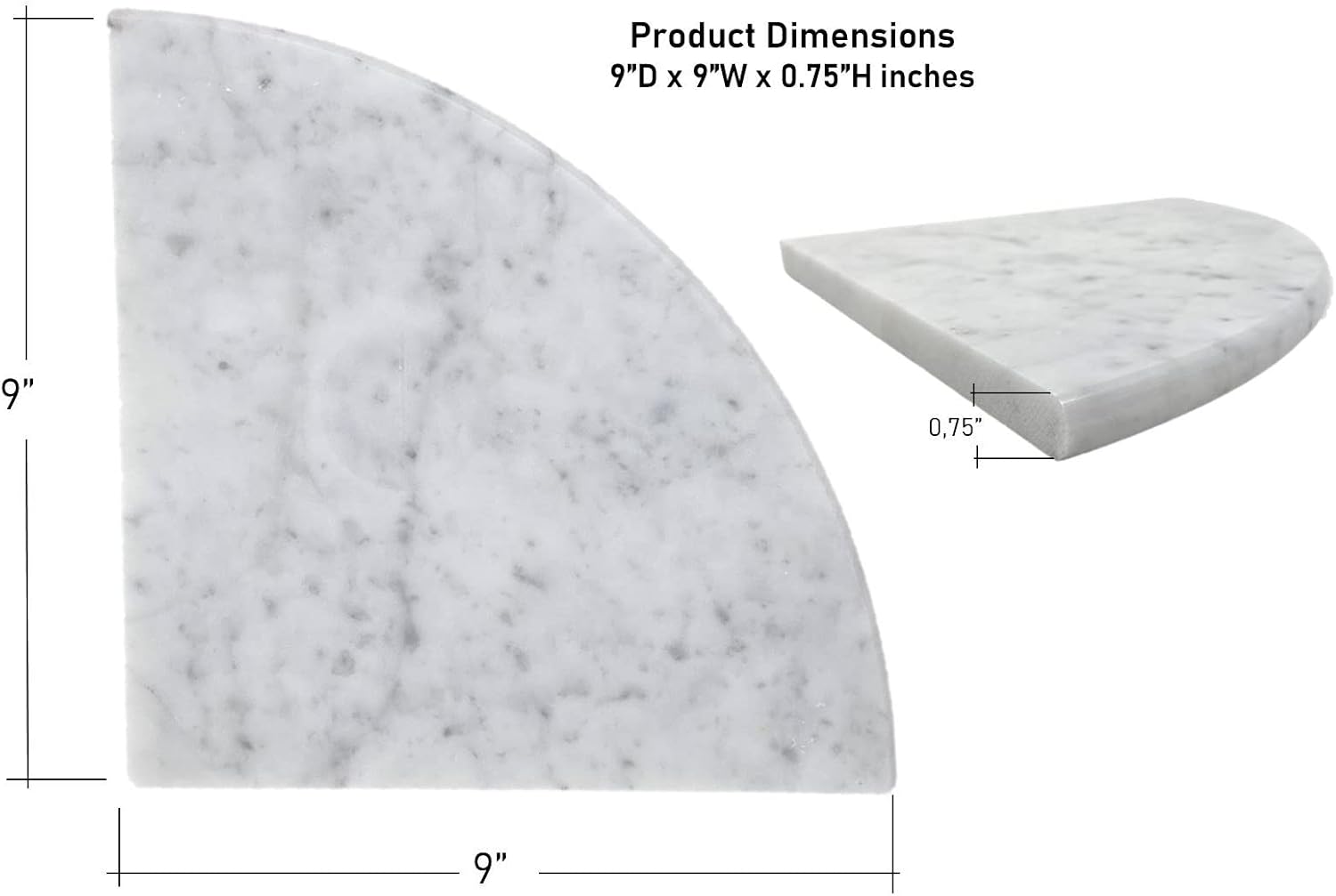 Tenedos 9'' X 9'' Round Edge Bianco Carrara Premium Corner Shower Shelf Piece Both Sides Polished (5)