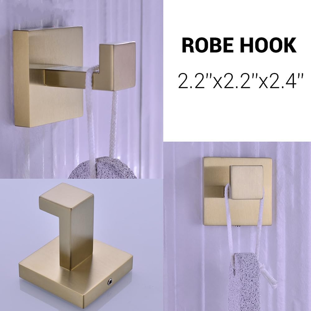 NevStp Bathroom Accessories Sets Brushed Gold Clothes Hooks for Wall Shelf Toilet Paper Holder Tissue Towel Rack Coat Hook Hanger Set,60cm Towel Bar