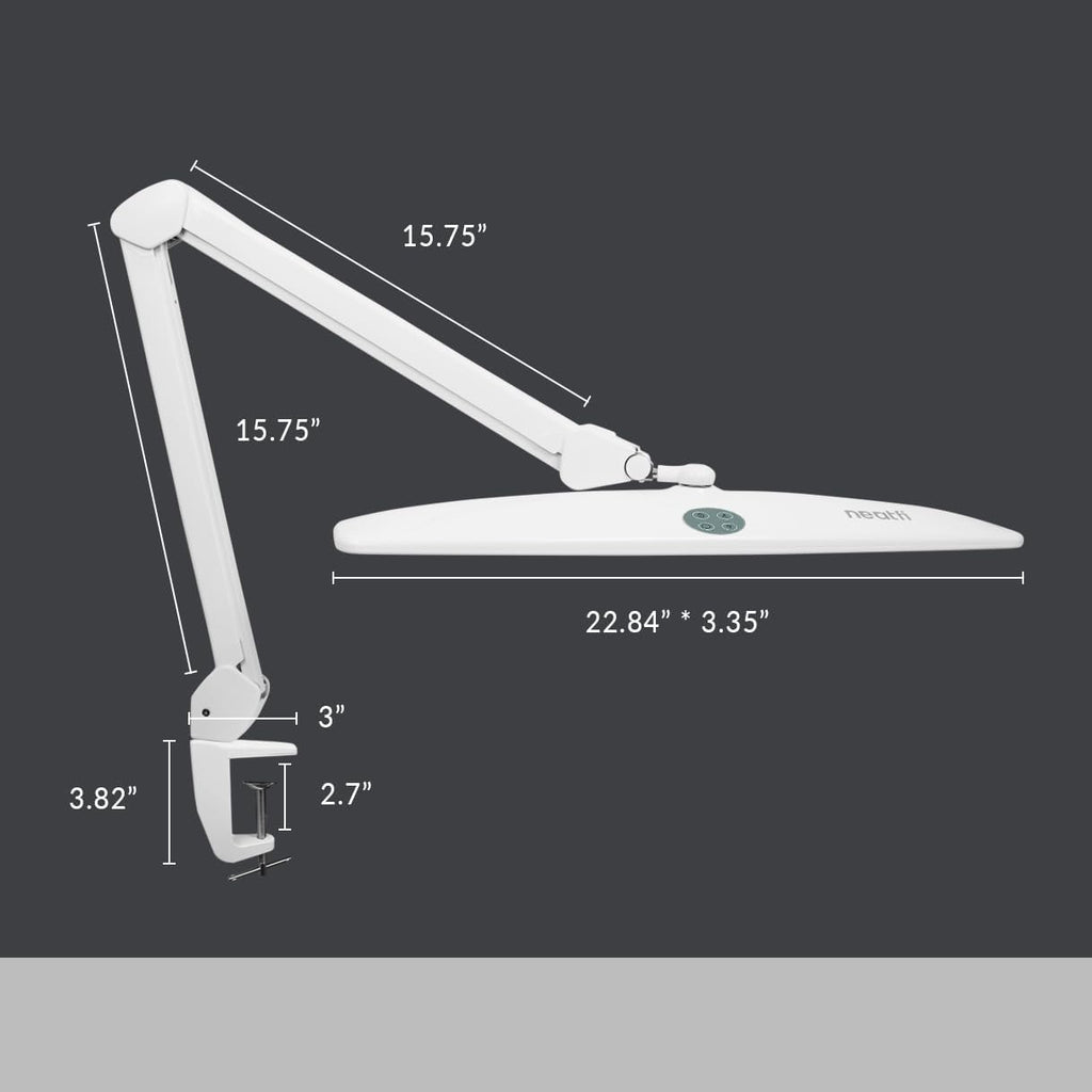 Neatfi XL LED Desk Lamp | 20-Inch Wide Head (White-2, CCT with Clamp)