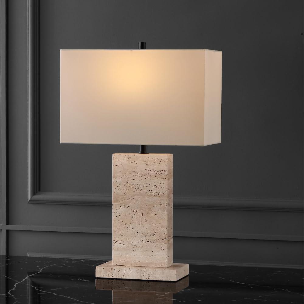 SAFAVIEH Couture Collection Jennabriana Travertine/Black 26-inch Dimmable Table Lamp for Bedroom Living Room Home Office Desk Nightstand