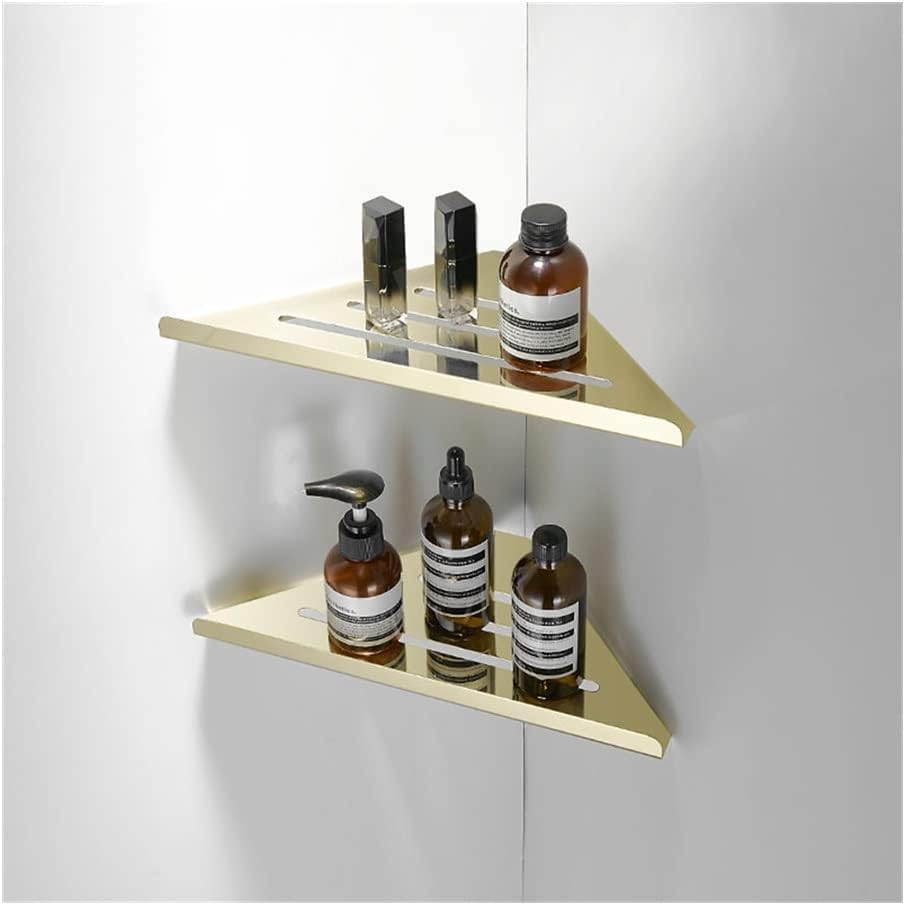 Gold Corner Shower Caddy Stainless Steel Bathroom Shelf Organizer Wall Mounted Floating Shelves for Shampoo Soap Storage Kitchen Spice Rack with Towel Bar Brushed Gold Finish