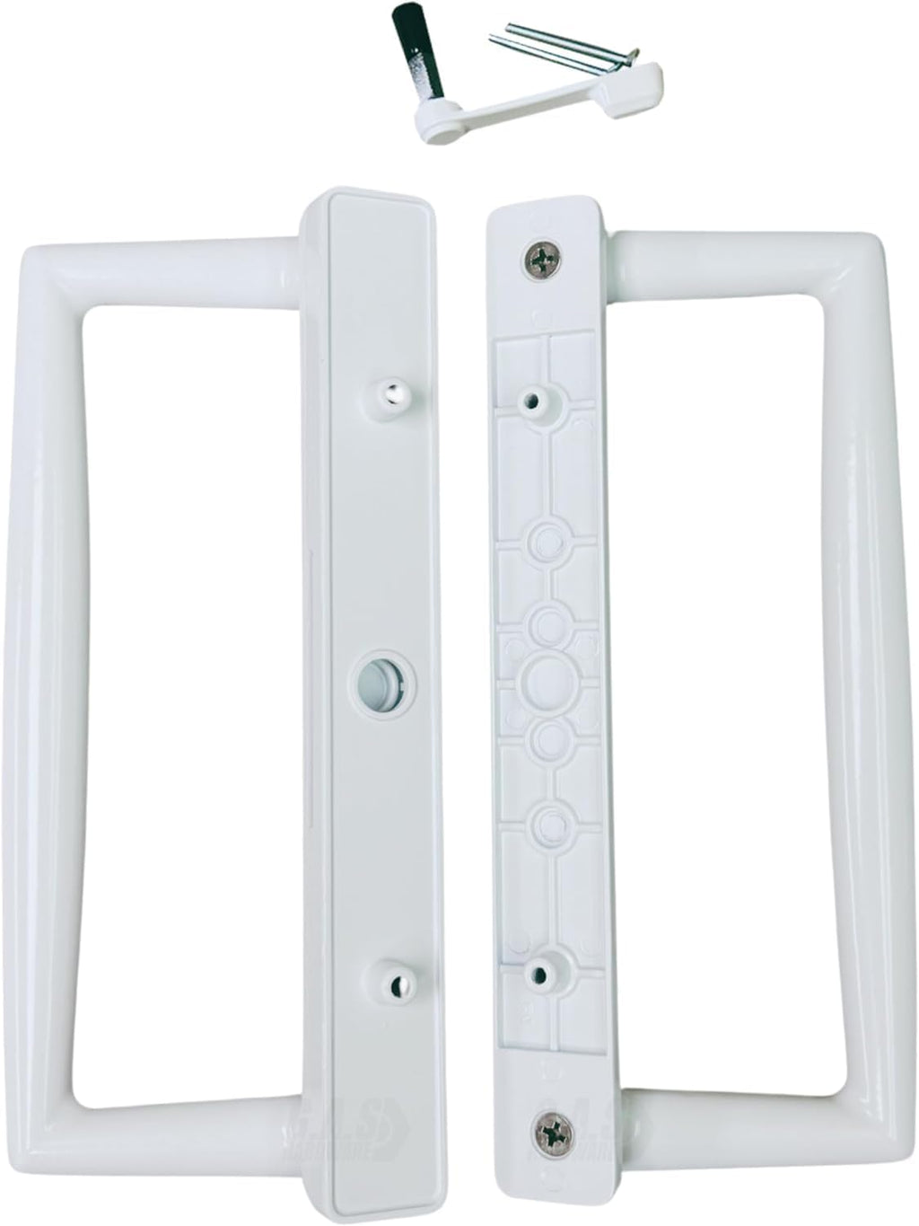 9 in White PGT Sliding Glass Patio Door Handle Set, Surface Mount Replacement with Thumb Latch Lever, Screws and Keepers, 4-15/16 in Hole Spacing Repair Kit