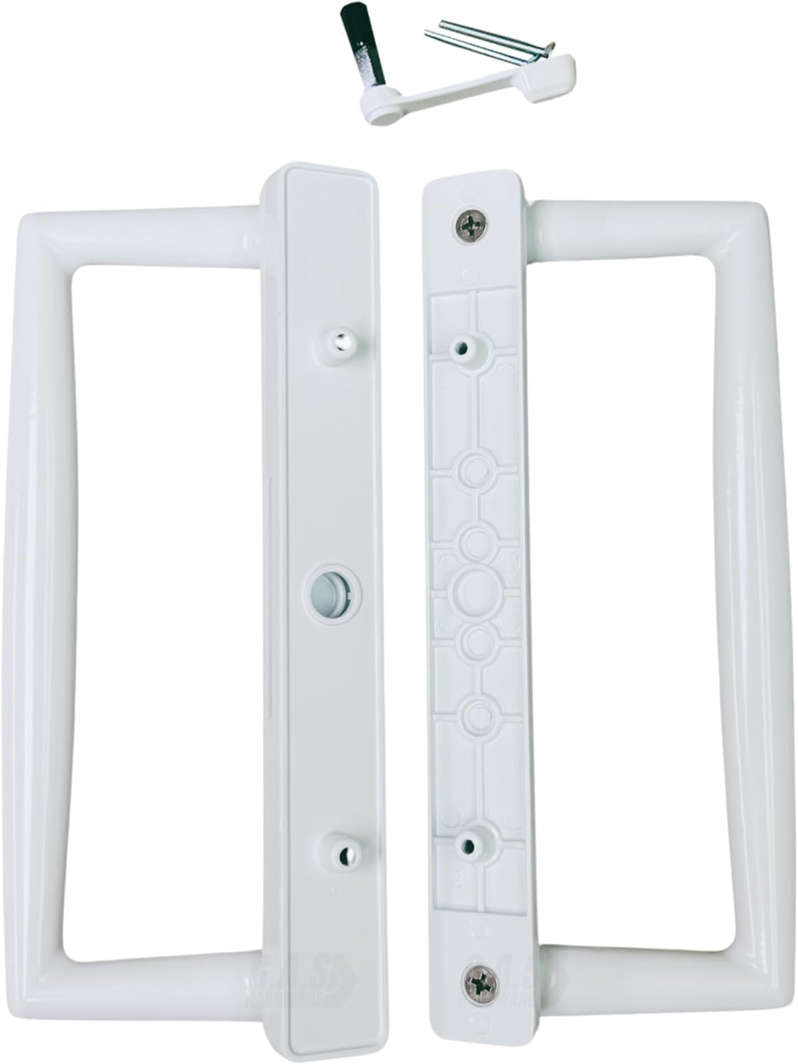 9 in White PGT Sliding Glass Patio Door Handle Set, Surface Mount Replacement with Thumb Latch Lever, Screws and Keepers, 4-15/16 in Hole Spacing Repair Kit