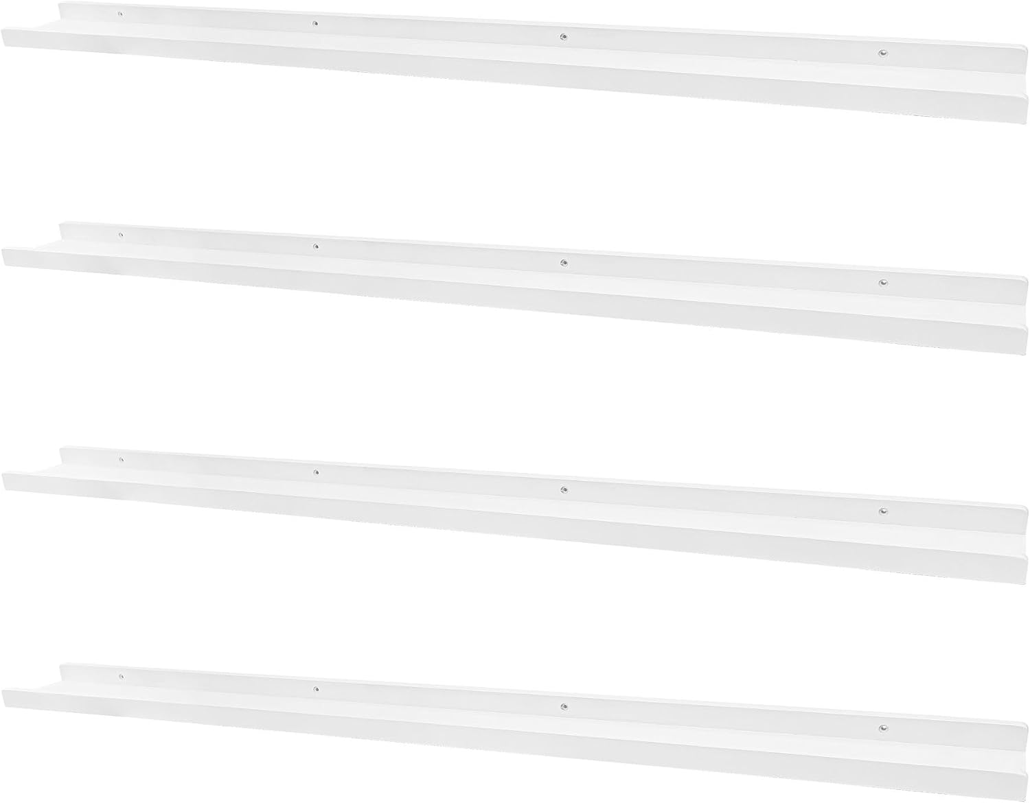 PHOENANCEE Long Floating Shelves for Wall 57 Inch,Real Wood Picture Ledge with Lip Set of 4,Photo Frame Storage Display for Living Room Nursery Bedroom Bathroom Kitchen Home Office Decor (White)