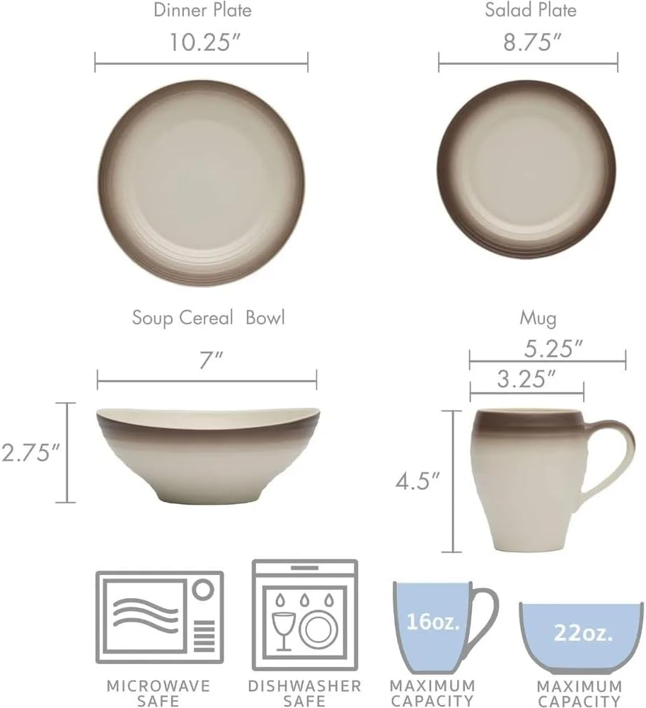 Ceramic 16-Piece Dinnerware Set Service for 4 Tableware of Plates Dinner Sets Plate Dish Bar