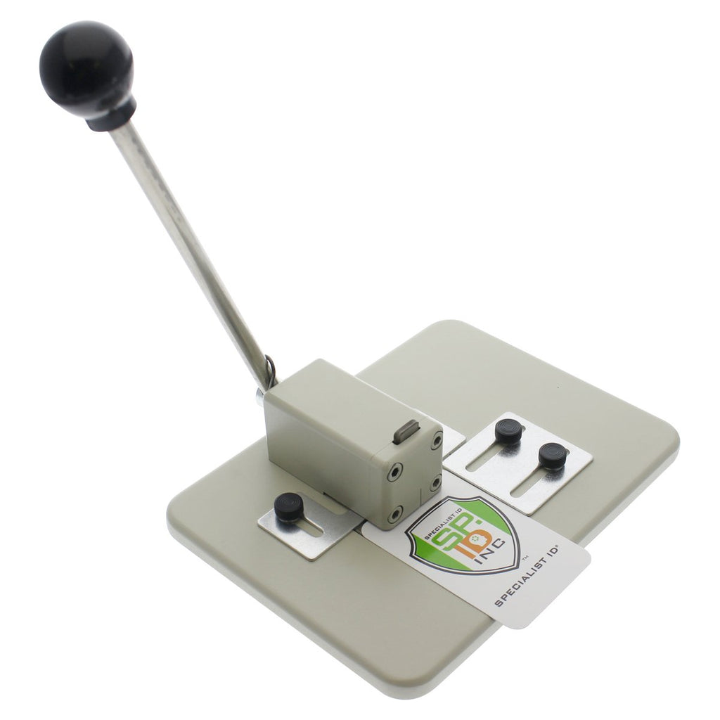 Heavy Duty Table Top Slot Punch for ID Card Badges with Precision Adjustable Top & Side Slide Guides - Badge Hole Puncher for Standard Horizontal & Vertical I'd Cards by Specialist ID