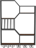 Wine Rack Bar Shelves Wall Mounted with Hanging Wine Glass Rack with Light Strip Whiskey Shelf Corner Bar Kitchen Storage Shelves Mini Bar Liquor Cabinet Bar Bottle Displ,Blacka100X20X130Cm