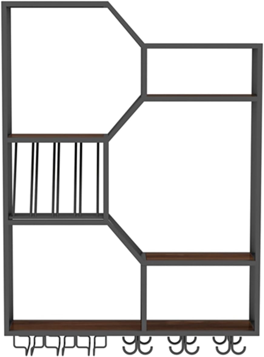 Wine Rack Bar Shelves Wall Mounted with Hanging Wine Glass Rack with Light Strip Whiskey Shelf Corner Bar Kitchen Storage Shelves Mini Bar Liquor Cabinet Bar Bottle Displ,Blacka100X20X130Cm