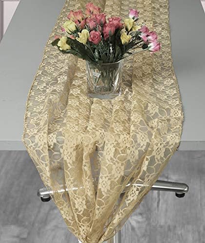 VDS Table Runner Lace Runner for Wedding Reception Party Table Decoration 27 x120 Inch (Pack of 15 Champagne Gold)