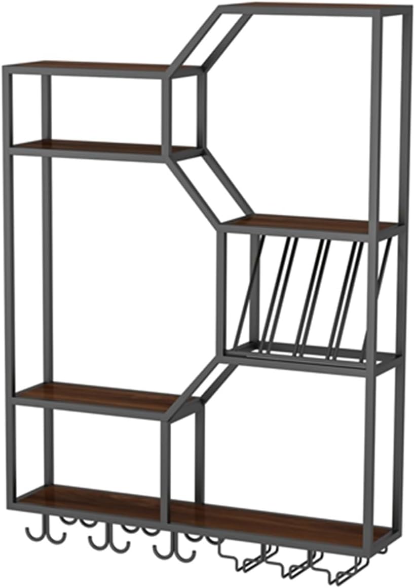Wine Rack Bar Shelves Wall Mounted with Hanging Wine Glass Rack with Light Strip Whiskey Shelf Corner Bar Kitchen Storage Shelves Mini Bar Liquor Cabinet Bar Bottle Displ,Blackb100X20X130Cm