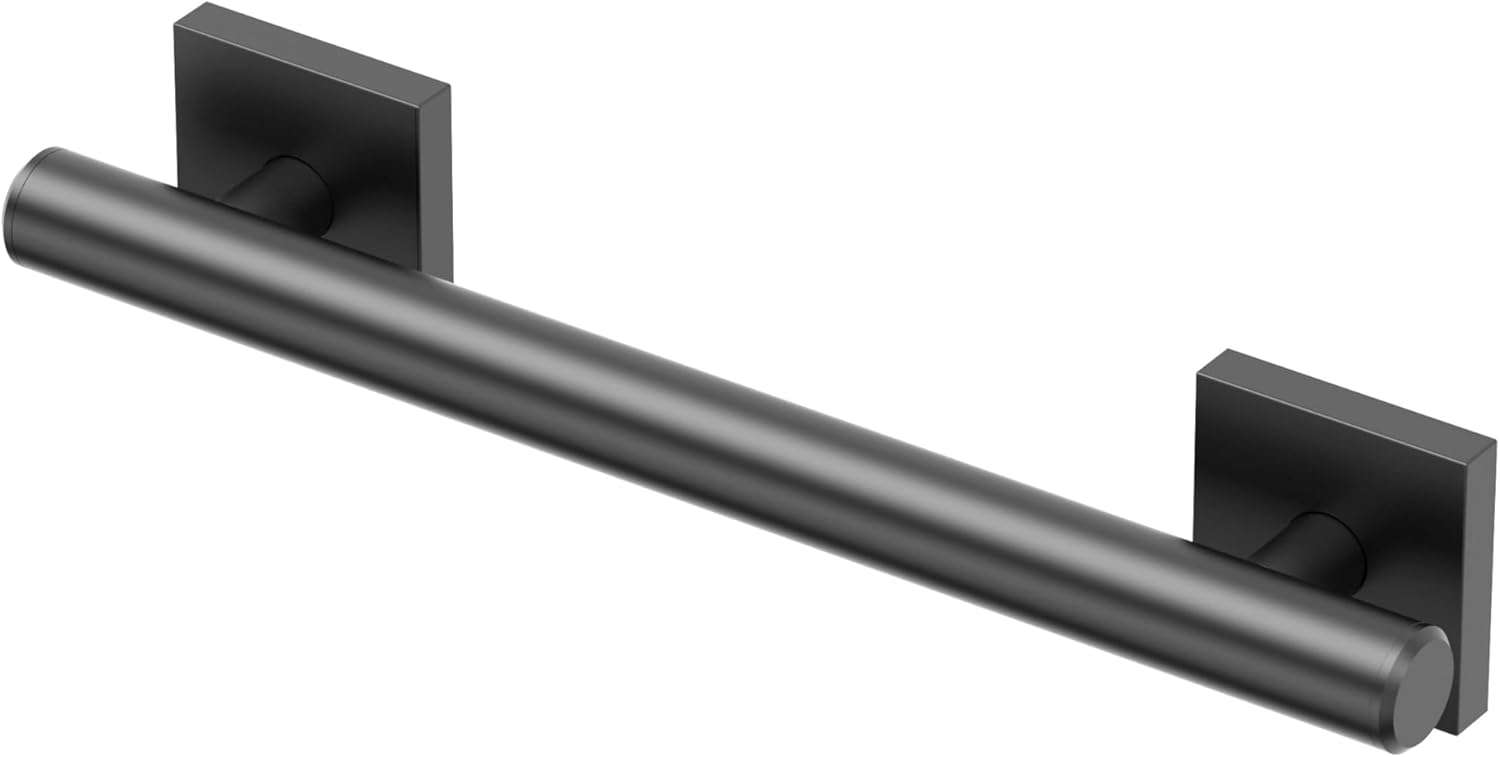 Gatco 940MX Elevate 12' L Grab Bar, Matte Black/ADA Compliant Stainless Steel Safety Grab Bar for Bathroom