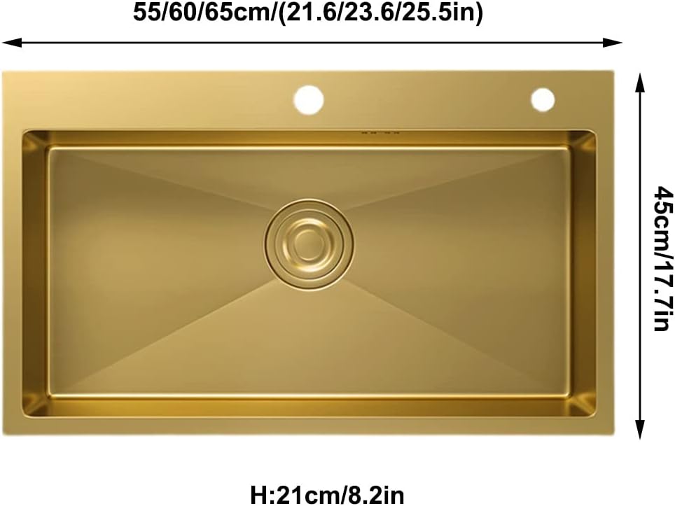 Kitchen Sink Kitchen Single Bowl Sink Single Bowl Bar Preparation with Drain Assembly Drop-in Or Undermount (Color : Gold, Size : 55x45x21cm) (Gold 55x45x21cm)