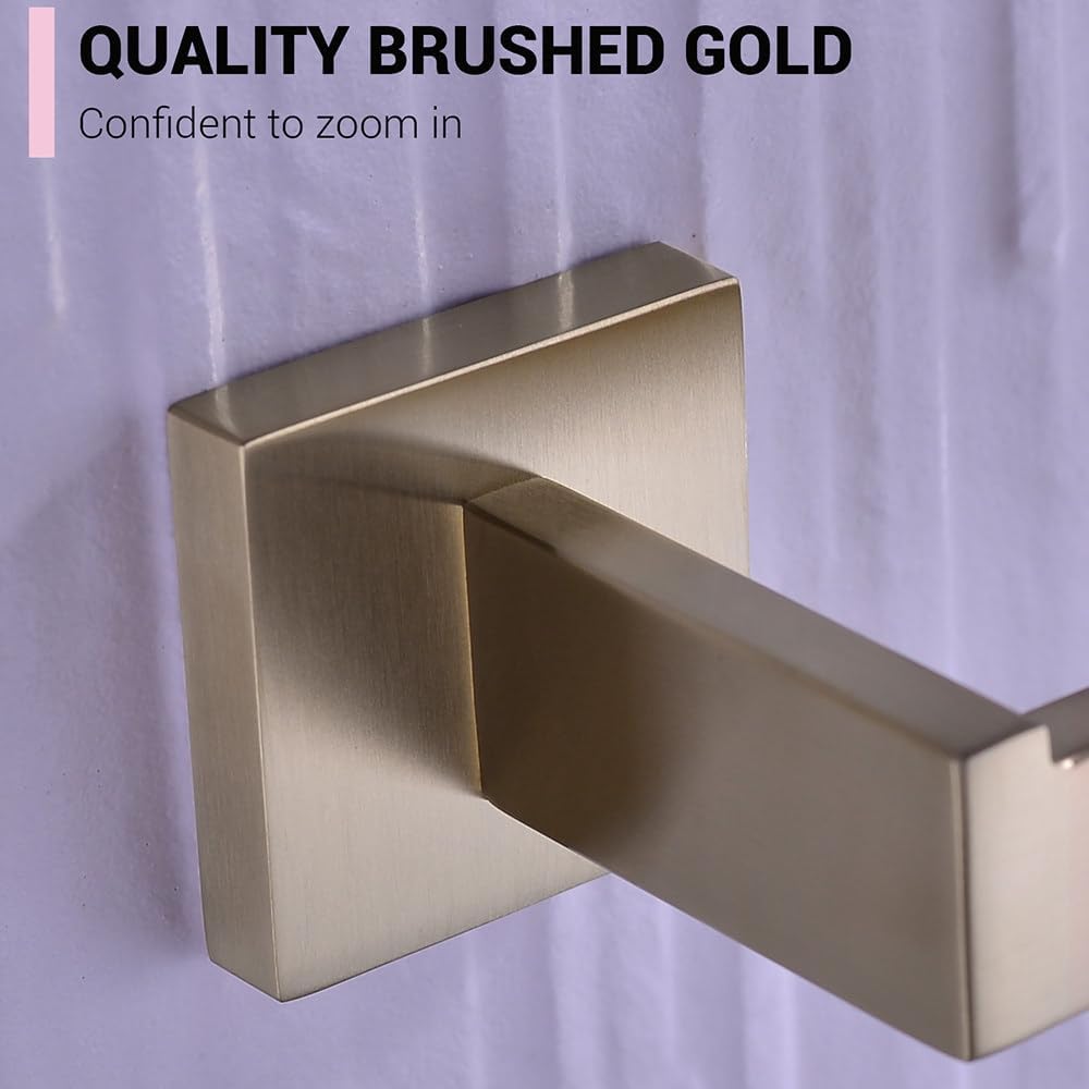 NevStp Bathroom Accessories Sets Brushed Gold Clothes Hooks for Wall Shelf Toilet Paper Holder Tissue Towel Rack Coat Hook Hanger Set,60cm Towel Bar