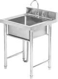 Commercial Stainless Steel Utility Freestanding Sink for Indoor Outdoor Garage Restaurant Kitchen Laundry Room Laundry Tub Culinary Sink Single Bowl Sink