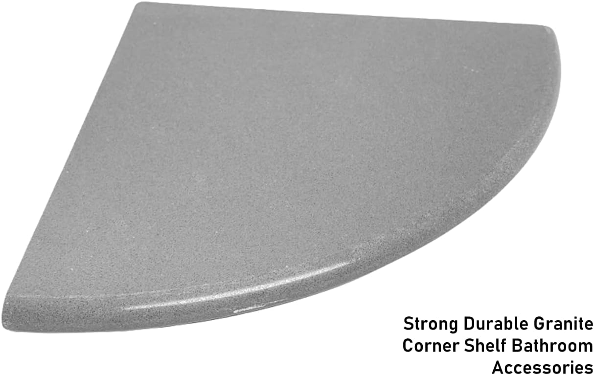 Tenedos Premium Gray Granite & Grey Marble 9' Corner Shelf, Polished Finish, Durable Natural Stone, Perfect for Bathroom or Shower Storage, Set of 2 Shelves
