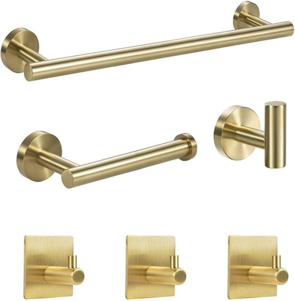 Stainless Steel Bathroom Hardware Set Robe Hook Towel Rail Bar Rack Bar Shelf Toilet Paper Holder Bathroom Accessories Sets,6pcs A Set Glod,1
