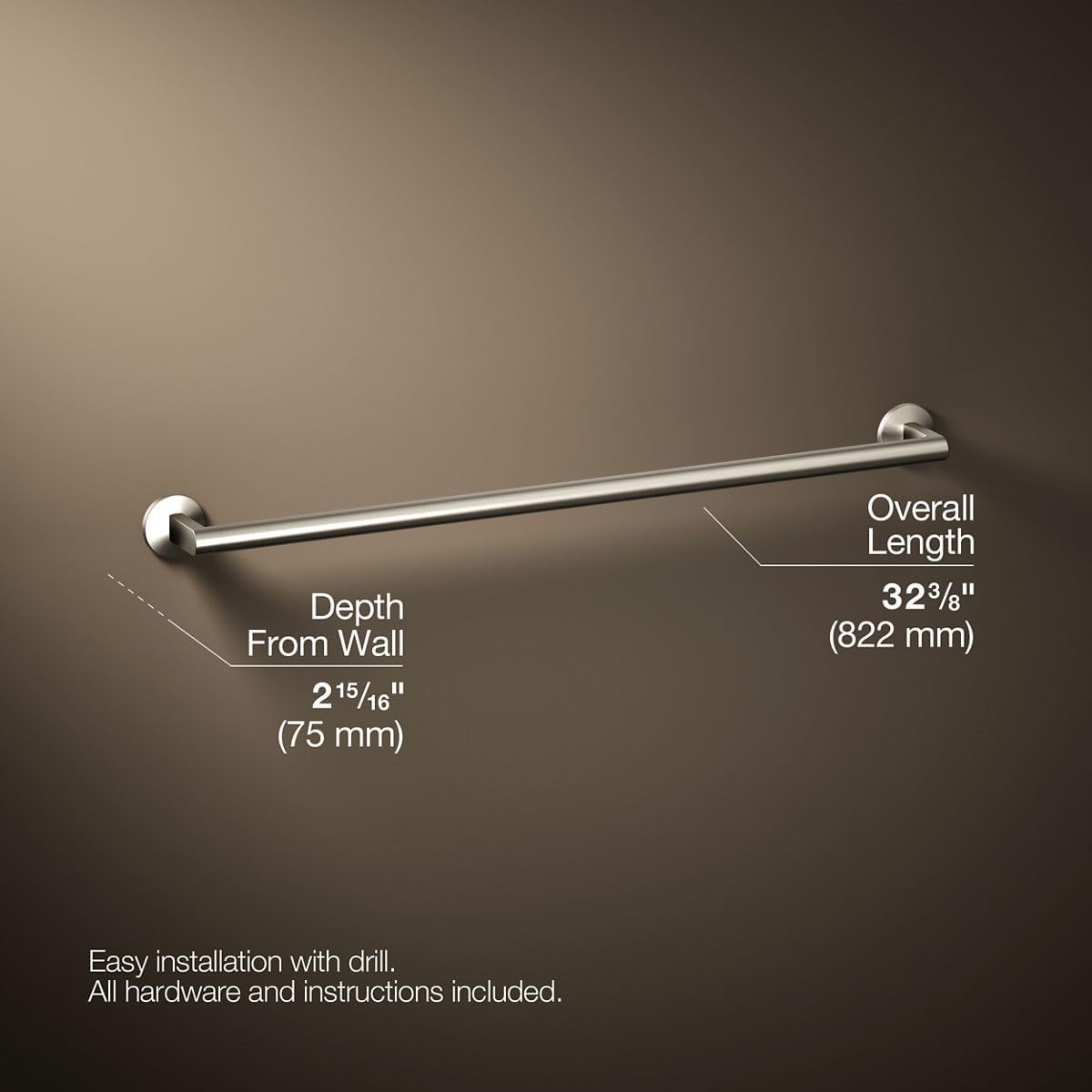 Kohler 78374-BN Components® 30' Towel bar, Vibrant Brushed Nickel