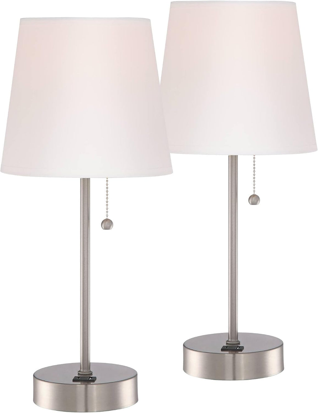360 Lighting Justin Modern Accent 3-Way Table Lamps 18' High Set of 2 with USB Charging Port and Table Top Dimmers Silver Metal White Fabric Empire Shade for Bedroom House Bedside Home