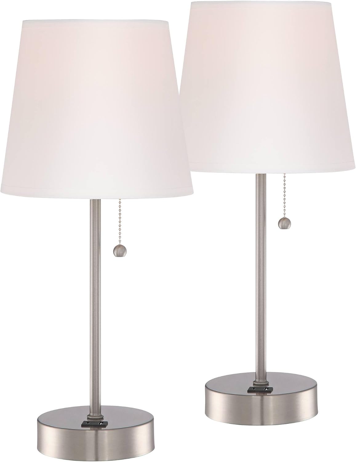 360 Lighting Justin Modern Accent 3-Way Table Lamps 18' High Set of 2 with USB Charging Port and Table Top Dimmers Silver Metal White Fabric Empire Shade for Bedroom House Bedside Home