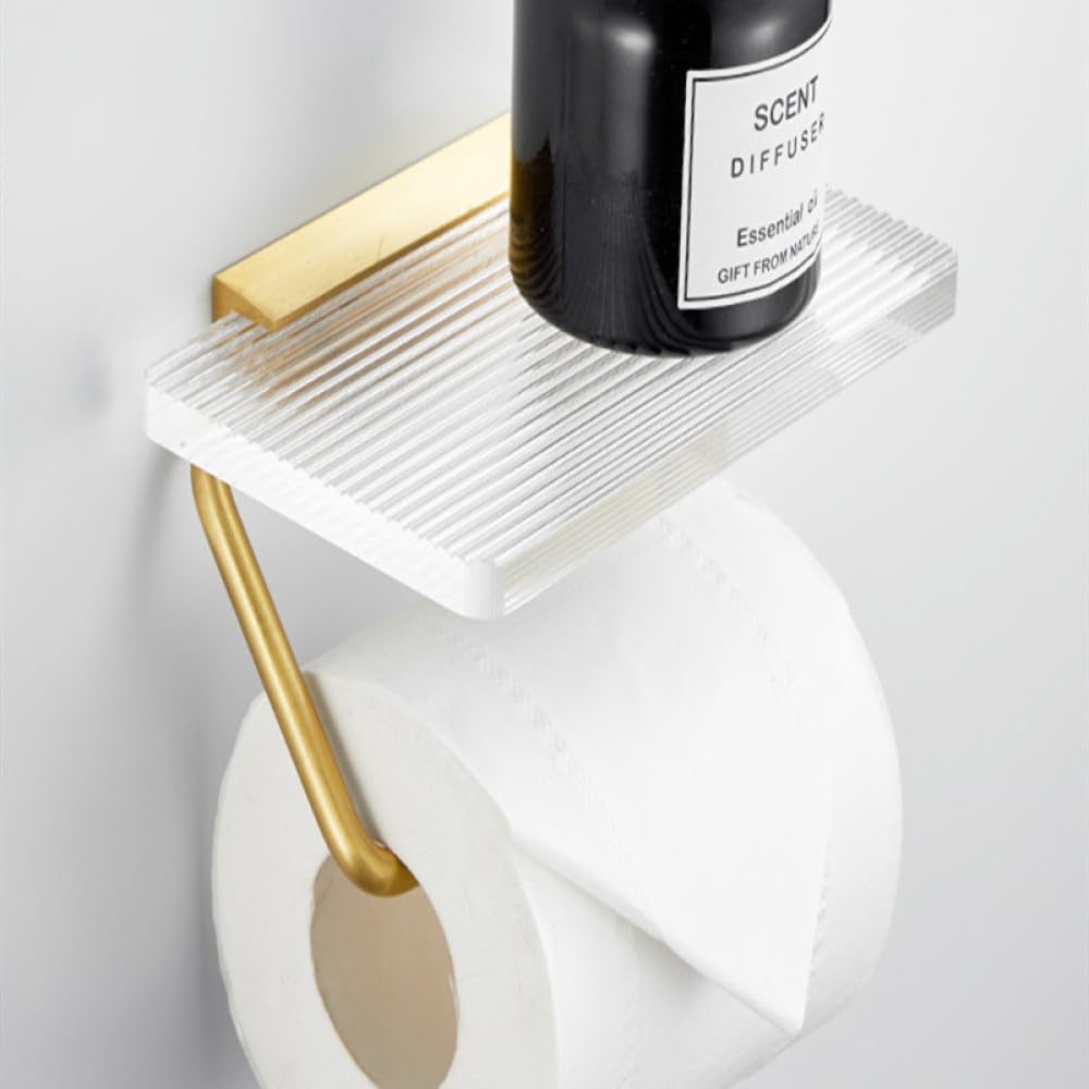 OAKITA Brushed Gold Metal Bathroom Towel Rack Wall Mounted Acrylic Easy Clean Phone Holder Fashion Bathroom Accessories Set,Paper Holder
