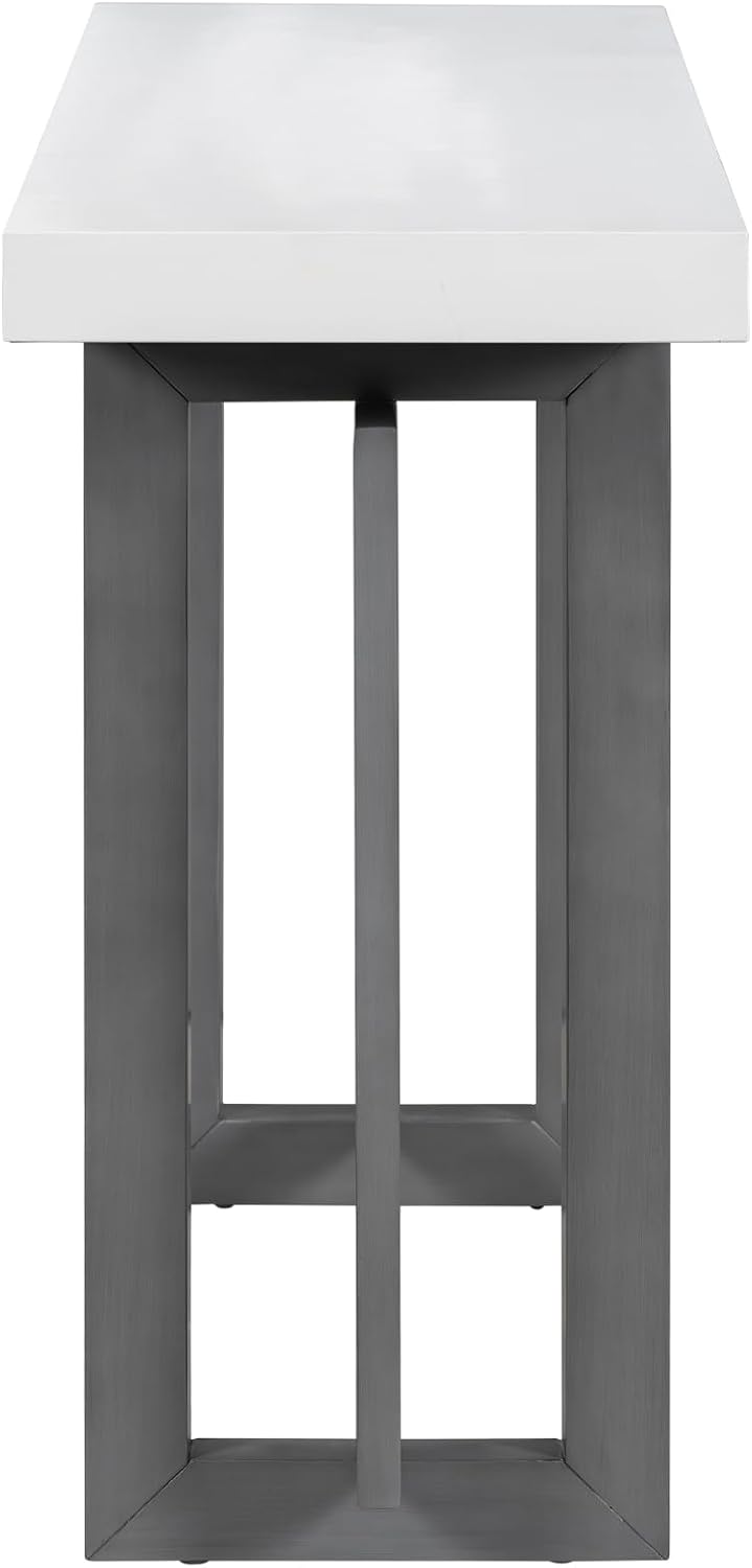 Merax Wood Entryway Console Table, Modern Line Frame with Industrial Concrete Top, for Living Room/Hallway/Foyer, White and Grey