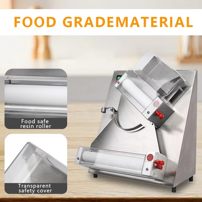 12 inch Dough Sheeter, Commercial Pizza dough roller press, Silver, QMDS-12