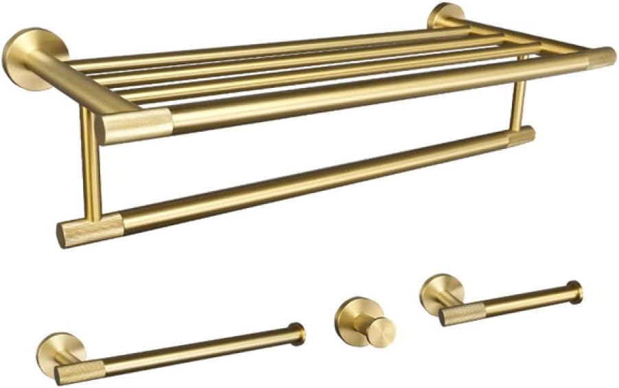 Gold Brushed Bathroom Accessories Hardware Set Towel Bar Rail Paper Holder Robe Hook Soap Dish Towel Hanger Shelf Toilet Brush,4 Pieces Set