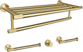 Gold Brushed Bathroom Accessories Hardware Set Towel Bar Rail Paper Holder Robe Hook Soap Dish Towel Hanger Shelf Toilet Brush,4 Pieces Set