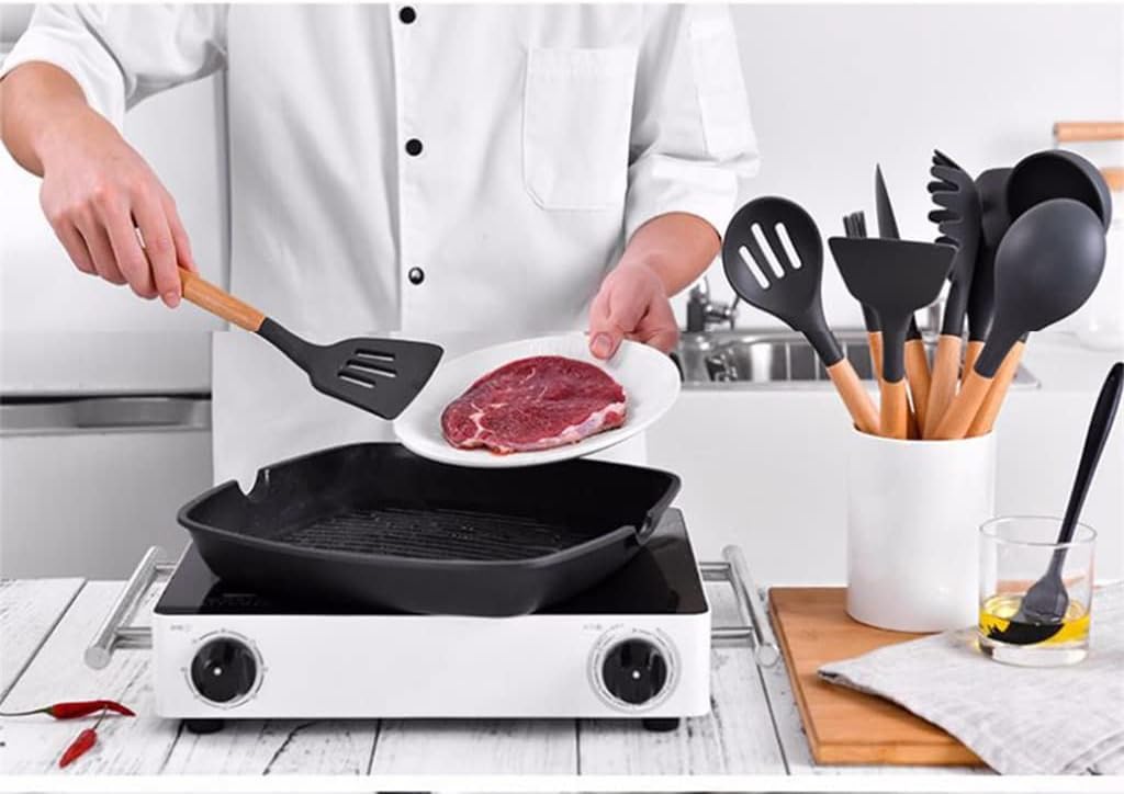 Cooking Utensil Set Wooden Handle Spatula Soup Spoon Colander Non-stick Cookware Kitchen Tools