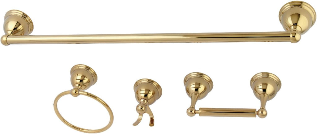 Kingston Brass BAK3961478PB Restoration 4-Piece Towel-Bar Bathroom Hardware Set, Polished Brass