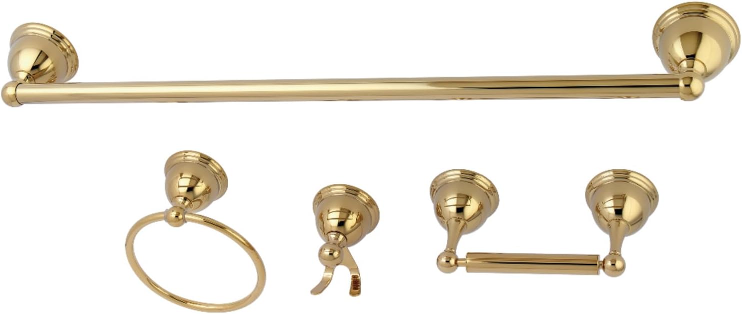 Kingston Brass BAK3961478PB Restoration 4-Piece Towel-Bar Bathroom Hardware Set, Polished Brass
