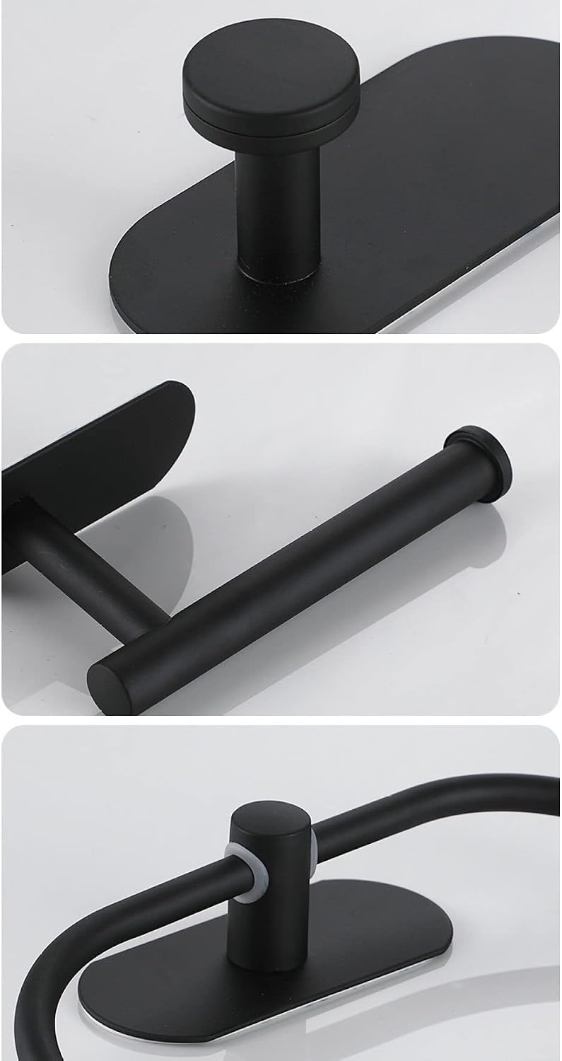 No Drilling Black Bathroom Accessories Sets Toilet Tissue Roll Paper Holder Towel Rack Bar Rail Ring Robe Clothes Hook Hardware,Brushed 5PCS Sets
