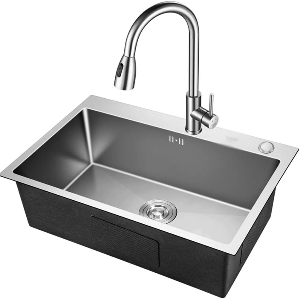 Kitchen Sinks Stainless Steel Manual Sink Kitchen Single Bowl Sink Kitchen Rectangular Sink Stainless Steel Pull (78 * 45 * 20Cm