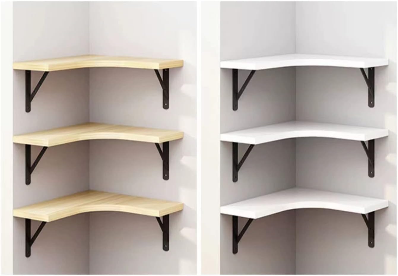 Floating Corner Bookshelf Wall Mounted Wood Shelf for Bedroom Living Room Office Bathroom Light Walnut 1 Tier Space Saving Storage Solution