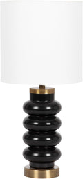 Kate and Laurel Rogala Modern Glass Bedside Table Lamp, 8 x 8 x 18, Blake and Antique Brass, Decorative Sculpted Bubble Tabletop Desk Lamp with Linen Shade for Living Room Decor