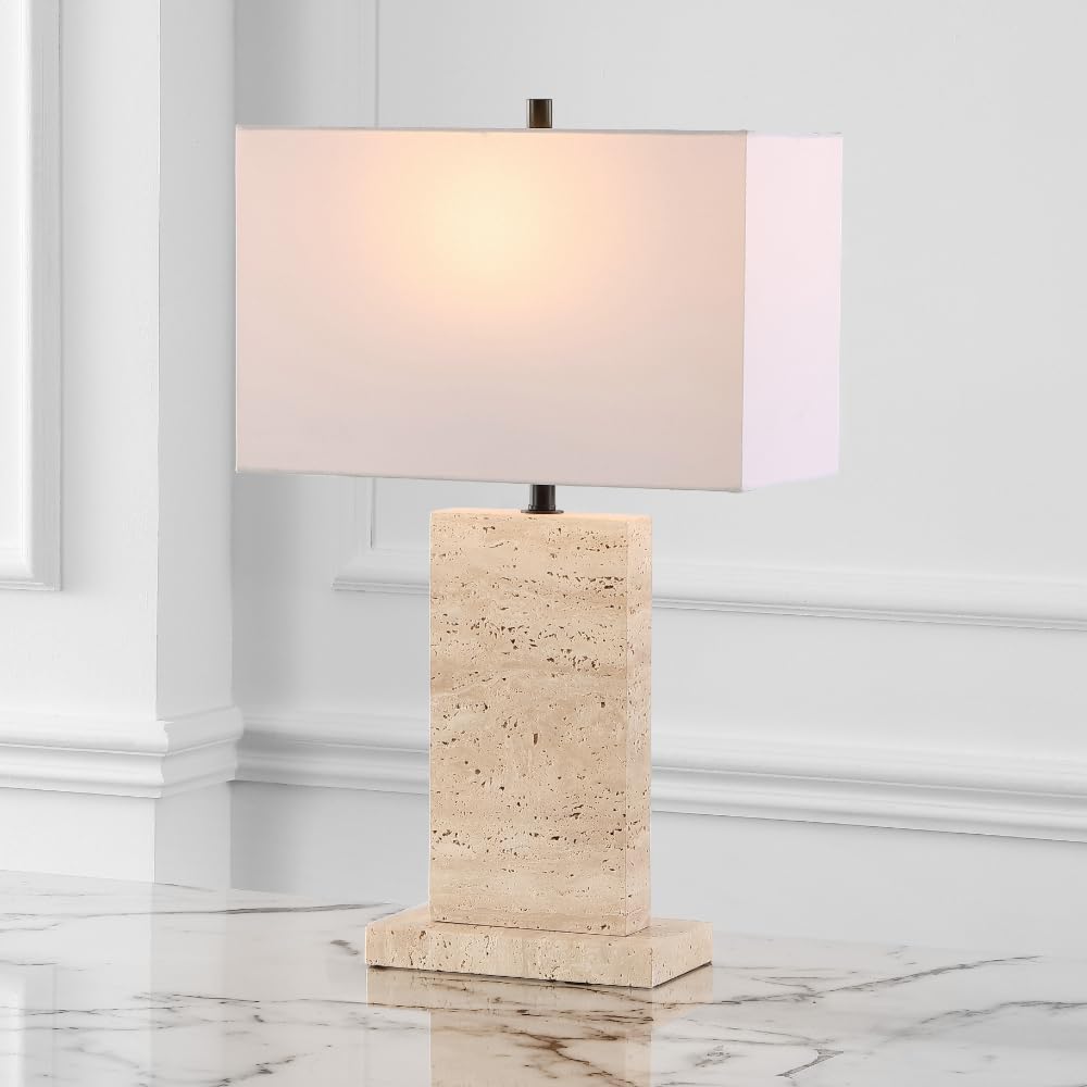SAFAVIEH Couture Collection Jennabriana Travertine/Black 26-inch Dimmable Table Lamp for Bedroom Living Room Home Office Desk Nightstand