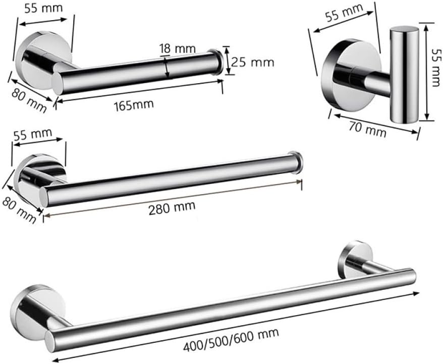 Bathroom Hardware Set Round Towel Bar Toilet Paper Holder Towel Ring Robe Hook Stainless Steel,Robe Hook 4 Piece