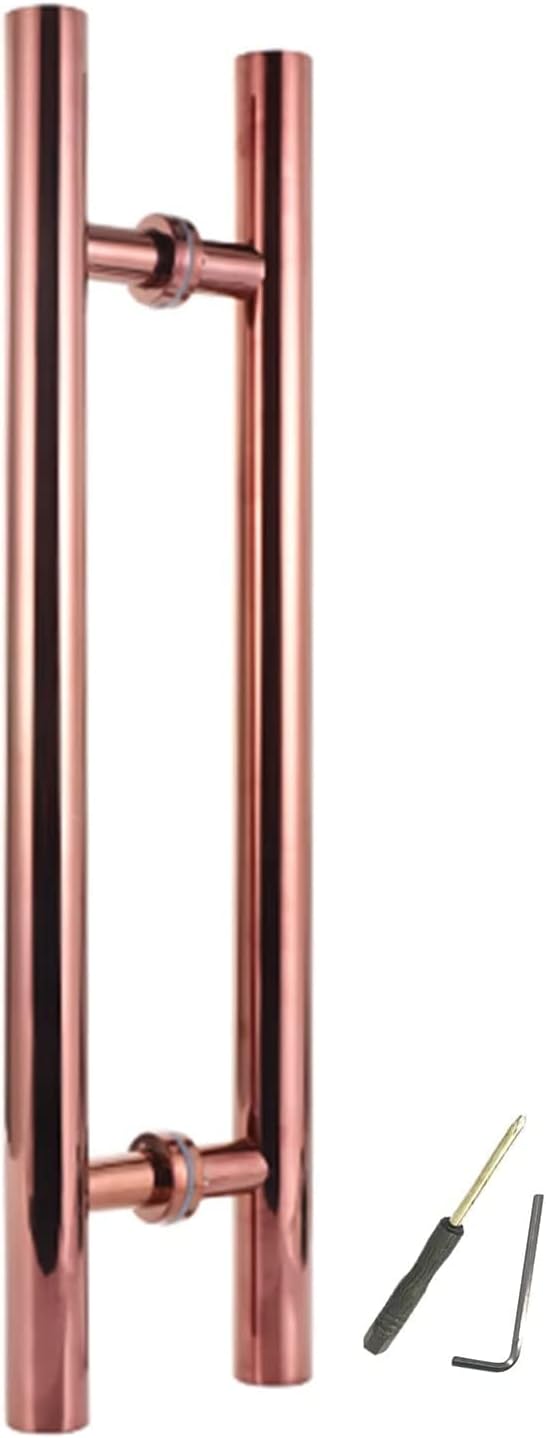 Door Pull Handle Round H Type,Indoor Outdoor Barn Door Handles Brushed Nickel Sliding Door with Screws, Rose Gold-Length 100cm(39.5inch)