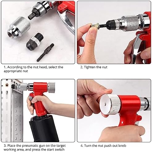 Hydraulic Pneumatic Rivet Gun Air Riveter Blinding Riveting Nuts Tool with 5PCS Metric Mandrels M4 M5 M6 M8 M10, Pop Rivet Nut Gun Riveting Machine