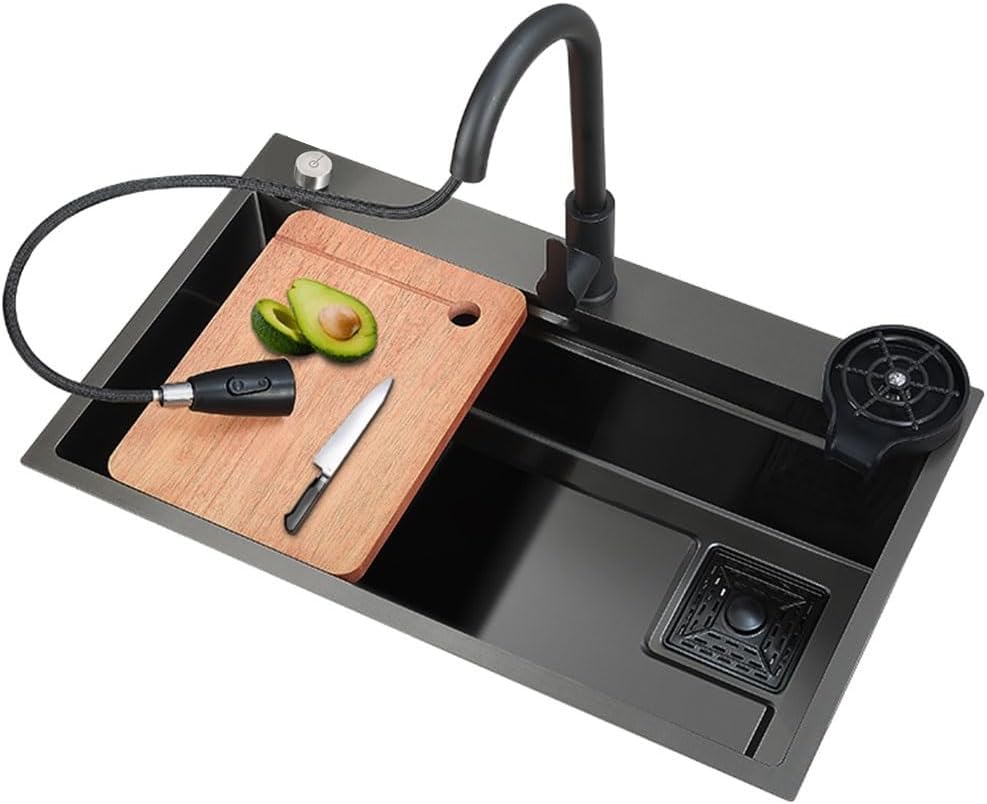 Kitchen Sinks, Single Bowl Multifunctional and Practical Single Bowl Sink Stainless Steel Countertop Sink Kitchen Dishwashibasin Bar Hand Sink (75 * 45Cm