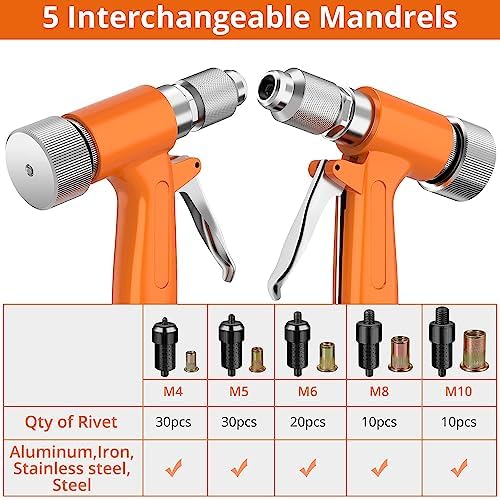 Pneumatic Rivet Nut Gun Hydraulic Air Riveter Blinding Riveting Nuts Tool with 5PCS Metric Mandrels M4 M5 M6 M8 M10, Pop Rivet Nut Gun Riveting Machine