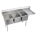 Elkay Foodservice 3 Compartment Sink, 78.5'X23.75' OA, 36' Working Height, 18X18 Bowl, 12 Deep, 10.75' Backsplash, Right 18' Drainboards, 8' On Center Faucet Hole, Galvinized Legs, Adjustable Feet, 16 Gauge 300 Series Stainless Steel, NSF Certified