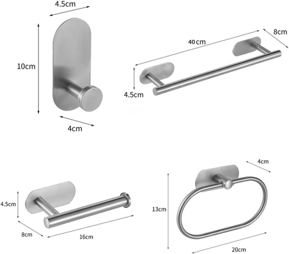 No Drilling Stainless Steel Self-Adhesive Towel Bar Paper Holder Robe Hook Towel Ring Black Silver Gold Bathroom Accessories Set,Silver 4pcs Set