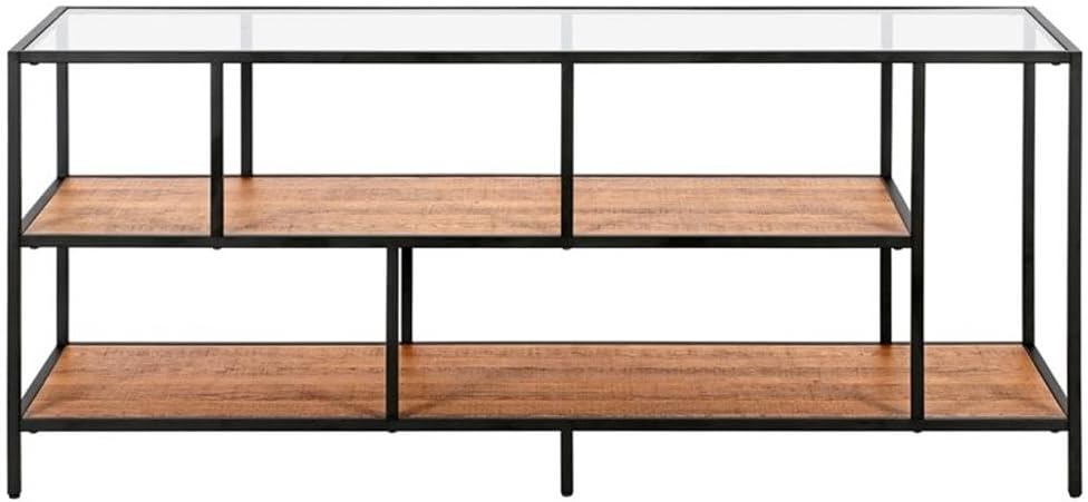 Henn&Hart Rectangular TV Stand with MDF Shelves for TV's up to 60' in Blackened Bronze/Rustic Oak, TV Stands for the Living Room