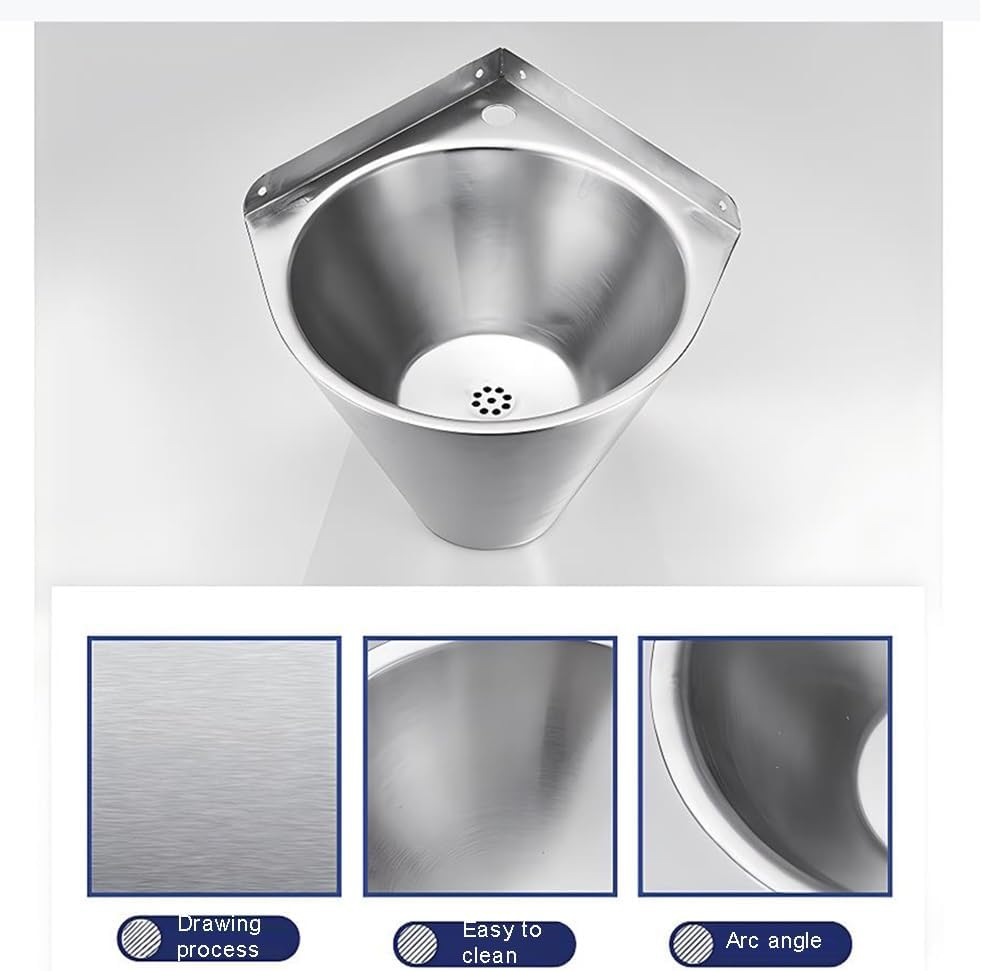 Stainless Steel Utility Sink, Wall-Mounted Single Bowl Sink, Small Triangle Wash Basin, Kitchen Washing Sink, for Restaurant, Laundry, Garage (Color : Silver-E, Size : 32.5x32.5x21cm) (Silver b 32