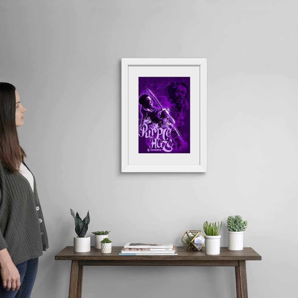 GREATBIGCANVAS Jimi Hendrix Purple Haze 4 White Framed Wall Art Print, Classic Rock Artwork